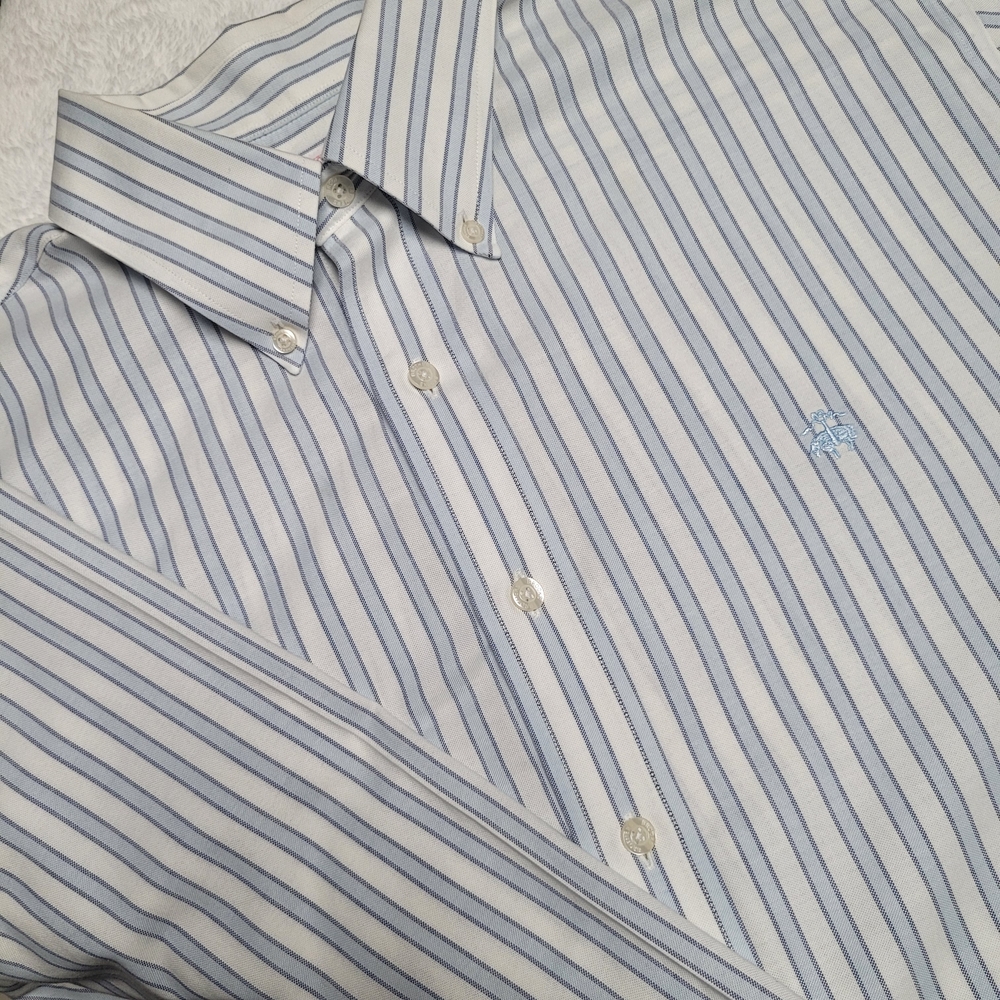 Brooks Brothers White and Blue Striped Shirt Office Buisness Casual Button Down